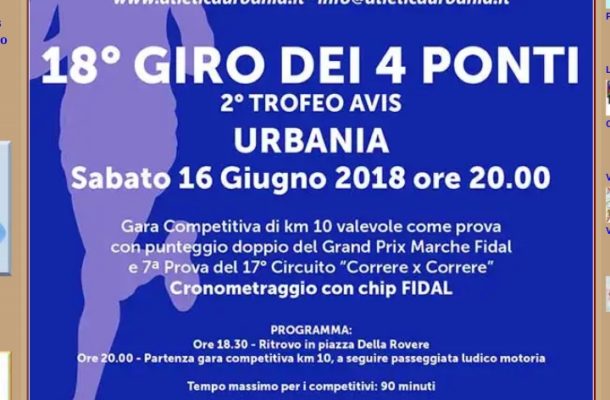 Sabato 16 Giugno: Urbania notturna di 10 km